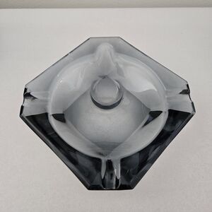 VTG MCM 60s Charcoal Smoky Gray Heavy Glass Four Rest Cigar Divot Ashtray